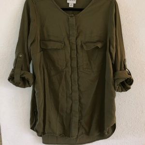 Olive Green Ava & Viv Button Up Blouse 1x